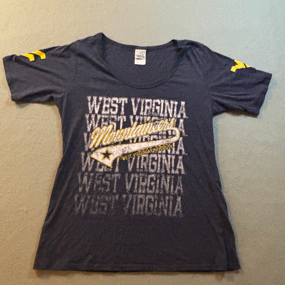 WVU West Virginia Mountaineers Womens L Navy Blue V-Neck T-SHIRT